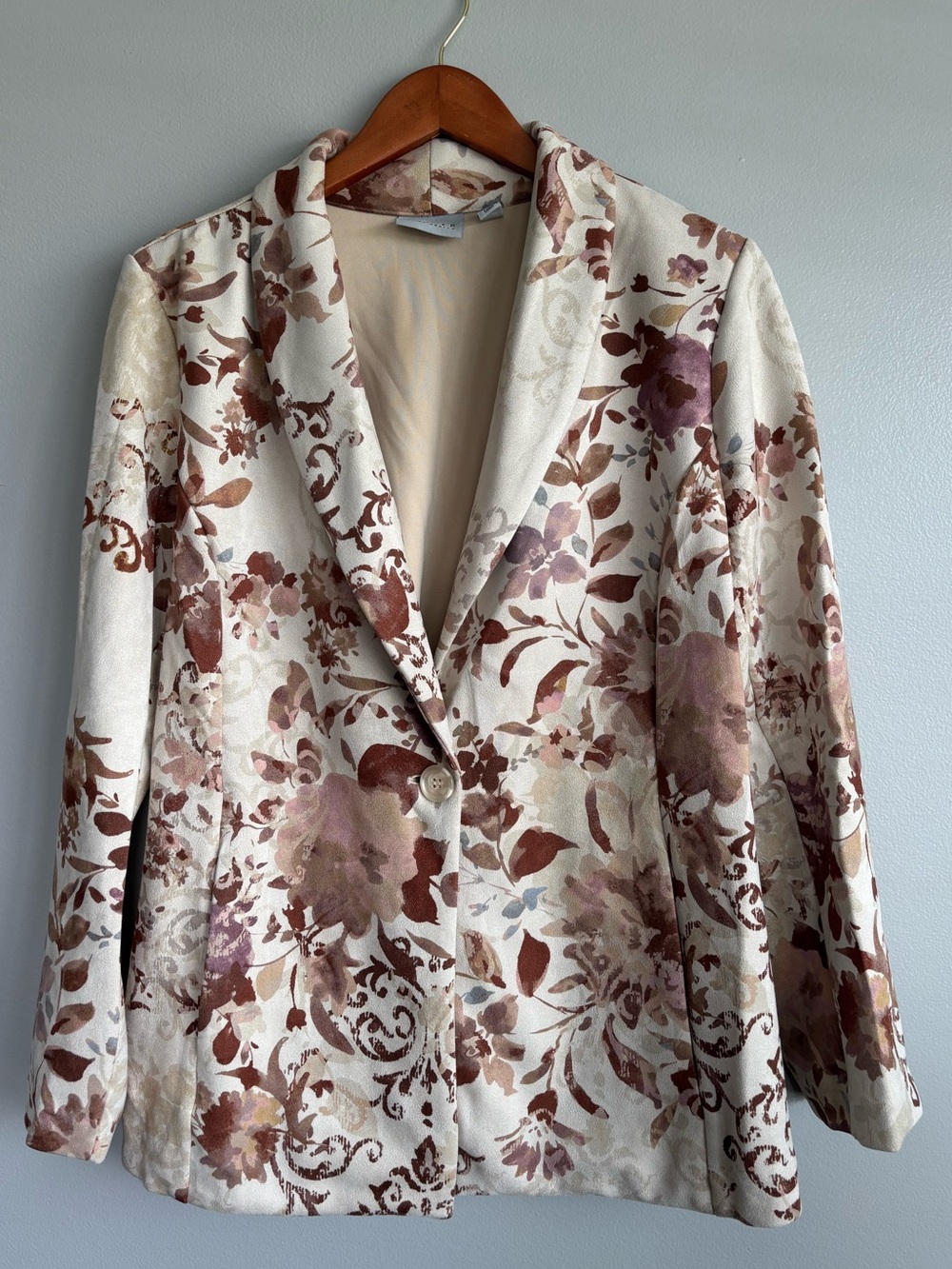 GRAVER Susan Graver Printed Faux Suede Blazer Ivory Floral Women’s Size Medium